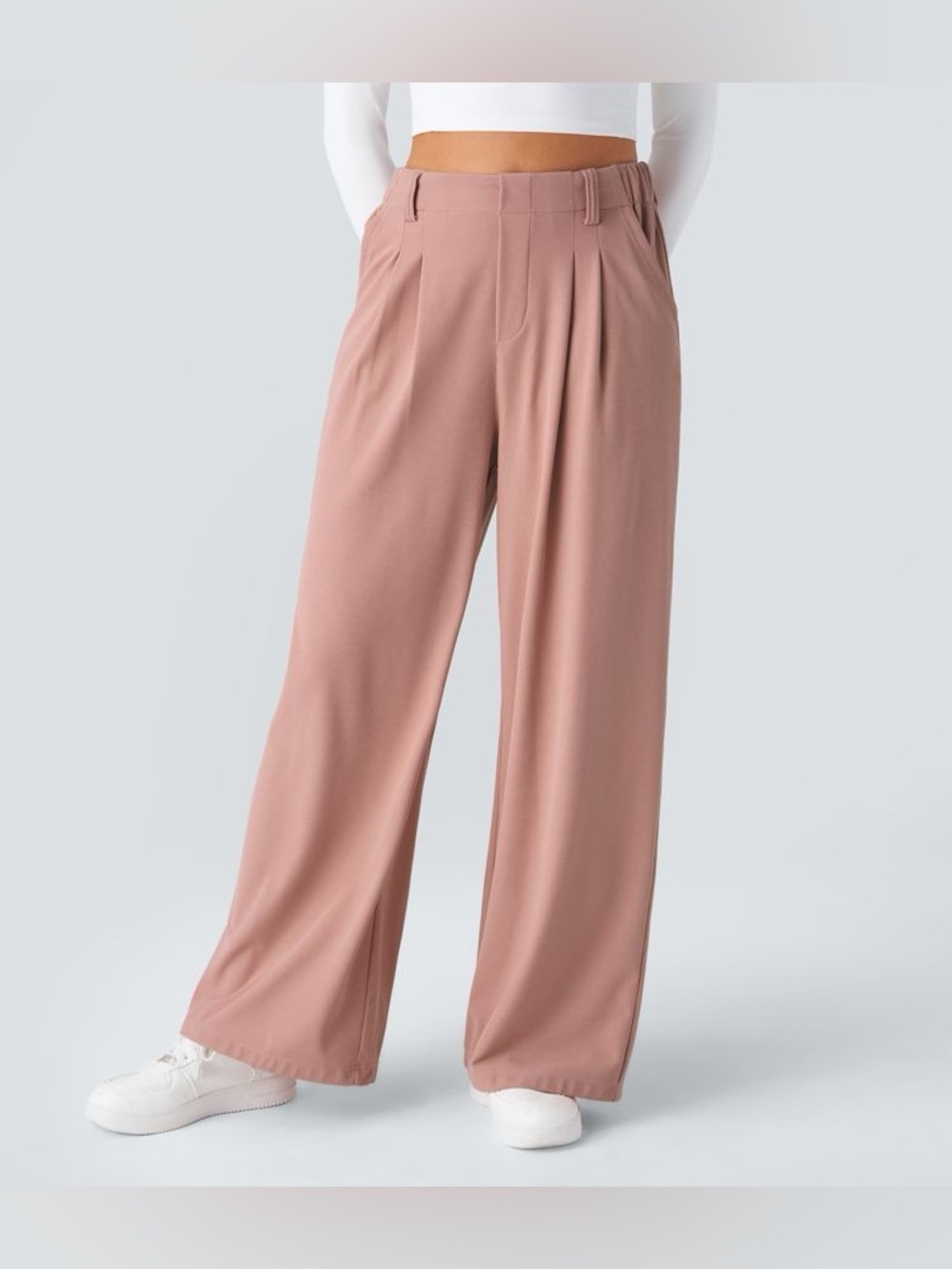 HALARA Wide-Leg High-Waist Pants in Dusty Rose